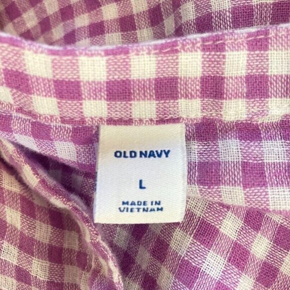 Old Navy Blouse Gingham Patterned Linen Blend Flutter Sleeve Coquette Cottage L - Picture 3 of 4